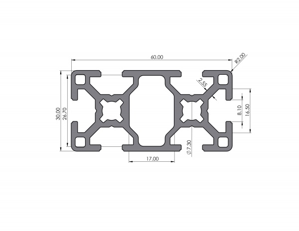 Aluminiumprofil 30x60 Nut 8 B-Typ